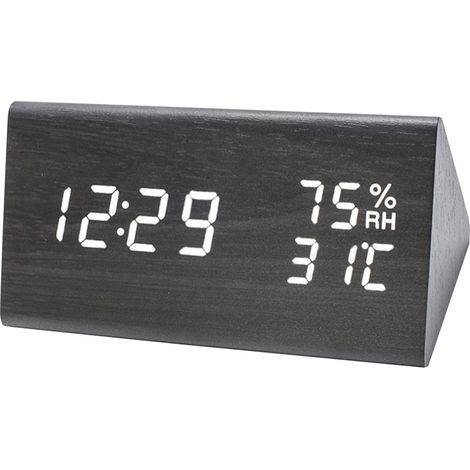 LED-Wecker aus Holz mit Datums- und Temperaturanzeige, 3 Helligkeitsstufen, Sprachsteuerung, Innenthermometer und Hygrometer.