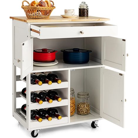 Chariot de Service sur roulettes, Chariot de Cuisine avec tiroirs, étagère à vin à 3 étages et Plan de Travail, Chariot de Cuisine Style Maison de Campagne, pour Cuisine, Restaurant, Bar (1/5)