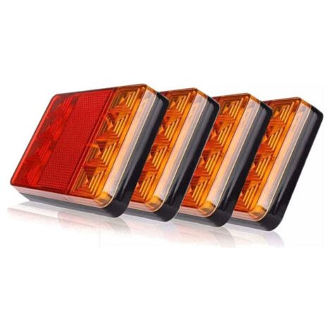 4 PCS Feux Arrière pour Remorque Led éclairage Arrière Lampe de Freinage Imperméable Universel Signal Indicateur pour Camion Caravane Van Bateau de Voiture Styling Avertissement 12V (8LED)
