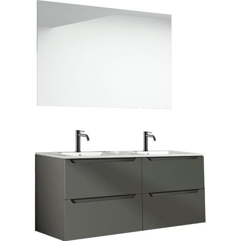 Kibath Mueble de baño con Lavabo, Espejo y Aplique LED VICTORIA 120x45 cm acabado GRAFITO mate 2 cajones suspendido (1/5)
