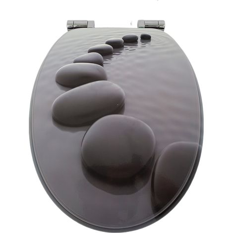 Abattant WC en MDF avec fermeture freinée, motif pierres zen et eau (1/5)