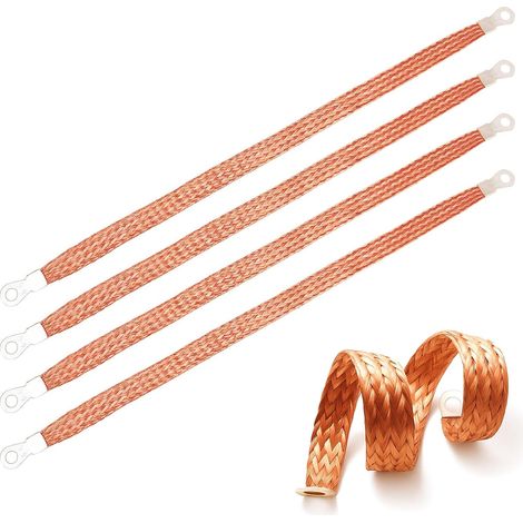4PCS 0.66” Tresse de Masse Auto,Tresse de Masse de Voiture,Tresse de Masse Cuivre Câble de Masse,Câbles de Mise à la Terre Toronnés en Cuivre,pour la Plupart des Voitures(29cm) (1/5)