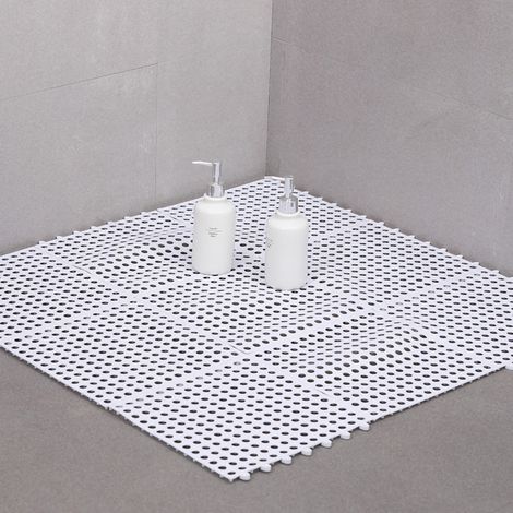Alfombrilla de baño blanca antideslizante de TPE (30 x 30 cm) – juego de 2, cómoda, recortable, fácil de limpiar, para ducha, cocina y jardín.