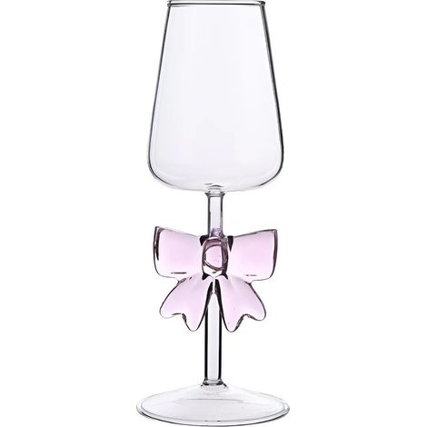 Mundgeblasene Kristallweingläser mit rosafarbenen, schleifenförmigen Henkeln im Stil von Coquette Crystals, perfekt für einen Junggesellinnenabschied (1/5)