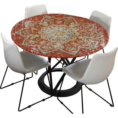 Tischdecke Outdoor Rund 70 cm, Abwaschbar, Wasserabweisend, Lotuseffekt, Blau Mandala
