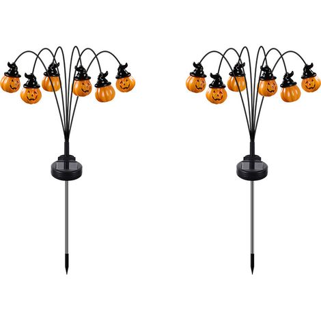 (2 Stück) Dekorative Kürbislichter, wasserdichte LED-Solar-Gartenleuchten, Halloween-Dekoration für Wege, Rasenflächen, Terrassen, Gräber, Patios (1/5)
