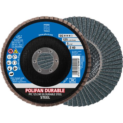 PFERD TOOLS POLIFAN POWER Fächerscheibe PFC 125x22,23 mm konisch Z40 Leistungslinie SG DURABLE STEEL für Stahl 10 Stk (1/5)