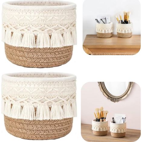 Paniers tressés lot de 2 - range-pinceaux et organiseurs de bureau à grande capacité, brun, 12 x 10 cm (1/5)
