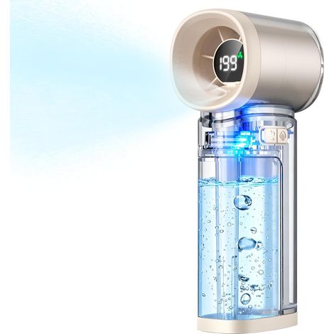 Ventilador portátil con pantalla digital - Mini ventilador recargable por USB con 6 velocidades, depósito de agua de 40 ml, enfriador de aire para viajes, uso en exteriores y maquillaje, color beige. (1/5)