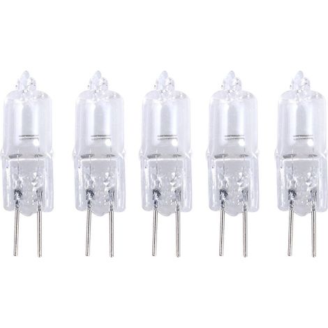 Lot de 5 ampoules halogènes 5W 12V 2900K culot G4 à deux broches pour éclairage de placards et spots. (1/2)