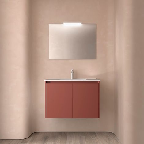 Badezimmermöbel NOJA 800 2 Türen RED SATIN + Waschtisch + Spiegel