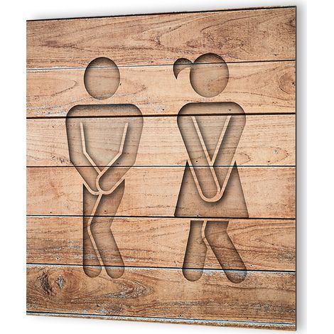 Panneau pictogramme de signalisation · Toilettes Mixtes Humoristique Texture Bois (1/5)
