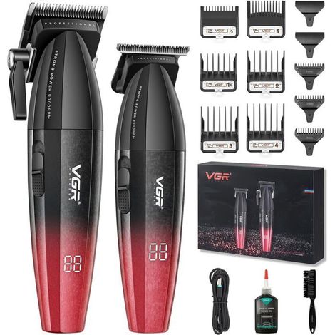 VGR 640 — Tondeuse sans fil professionnelle, lames céramique, 250 min, écran LED rouge, kit complet
