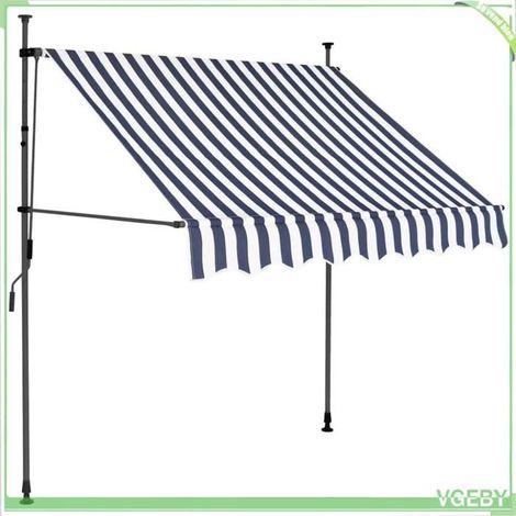 Auvent rétractable manuel - FAFEICY - 145841 - 100 cm - Bleu et blanc - LED solaire (1/5)