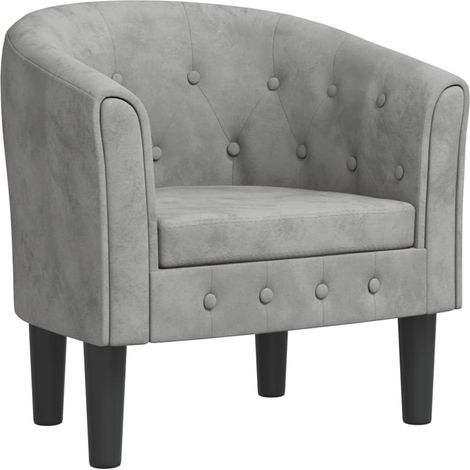 Poltrona lounge seduta comoda design moderno in velluto grigio chiaro schienale arrotondato DEC026444