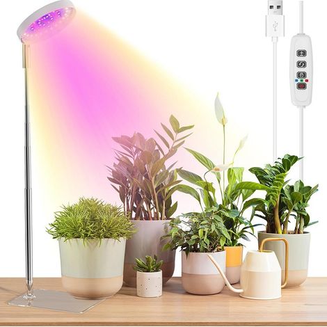 Lampe de Croissance LED Spectre Complet sur Pied Réglable, Minuterie 3/9/12H & 10 Niveaux Luminosité - Plantes d'Intérieur (1/5)
