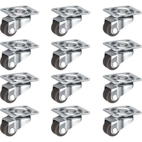Lot de 12 roulettes pivotantes à 360° pour petits meubles (12 mm), silencieuses, avec vis, pour petits meubles, tables, armoires, chariots, marron (1/4)