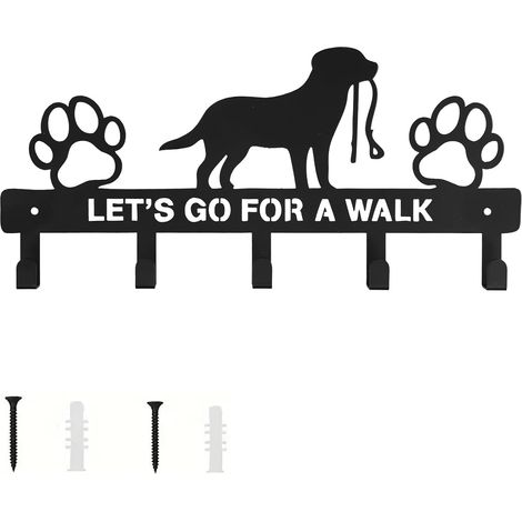 Perchero de pared con 5 ganchos para correa de perro, organizador decorativo para sala de estar, perchero de metal para llaves, ropa y bufandas (negro) (1/5)