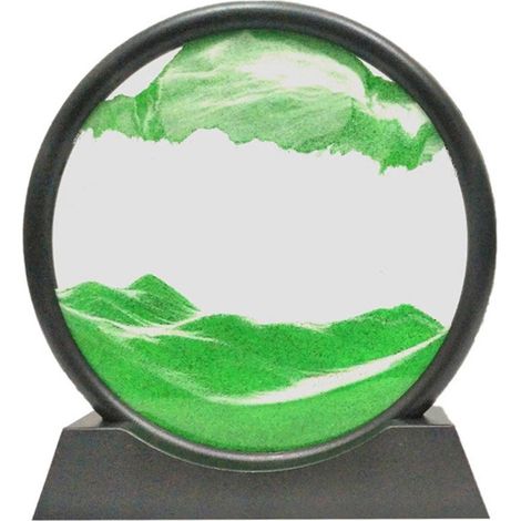 Tableau de sable animé en 3D - Paysages de sable en mouvement - Verre rond - Art du sable des profondeurs marines - Grande décoration de bureau pour adultes et enfants - Vert (1/5)