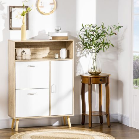 Armoire chaussures gain Bois de place 8 paires 2 portes blanche 80x25,5x112,5 cm