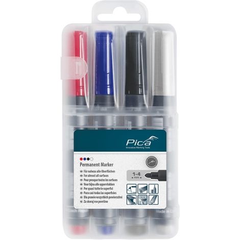Marcadores permanentes PICA 4 colores punta tipo bala y secado rápido