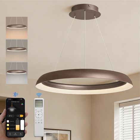 doporro Lampadario Sospensione 30W, Lampada 3000-6000K con Filo 110 CM, Altezza regolabile, Lampada da Soffitto a Sospensione per Camera da Letto, Cucina e Soggiorno, 60cm, Caffè, Luvina04 (1/5)