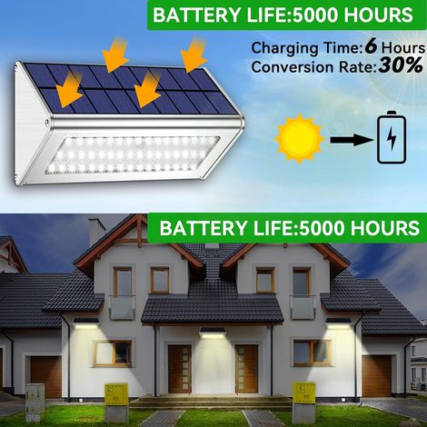Lampe solaire d'extérieur 48LED 4500mAh avec boîtier en aluminium, étanche à l'extérieur IP65, détection de mouvement par radar, lampe solaire pour jardin, cour [Classe d'énergie A++]. (1/4)