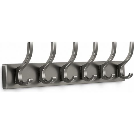 Appendiabiti da parete adesivo 6 ganci per bagno grigio (1/5)