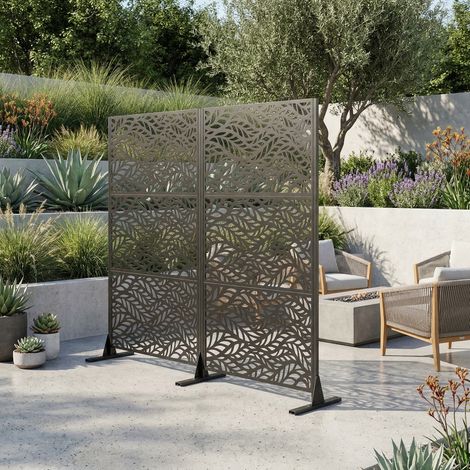 Paravent métallique autoportant extérieur 183 x 116 cm – panneau de clôture décoratif avec base stable, séparateur portable pour patio, terrasse, balcon, jardin (1/4)