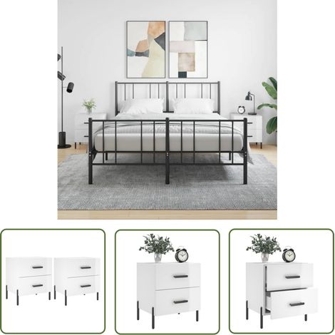 The Living Store Nachttische 2 Stk. Hochglanz-Weiß 40x35x47,5 cm Holzwerkstoff - Nachttisch - Holzwerkstoff Möbel - Weißer Nachttisch - Wohnzimmer Dekoration - Schlafzimmereinrichtung (1/5)