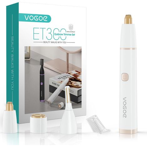 Épilateur Visage Femme 3-en-1, Tondeuse à Sourcils Électrique Indolore, Rechargeable et Étanche avec Peigne, pour Sourcils, Lèvre Supérieure, Menton et Joues (Blanc) (1/5)