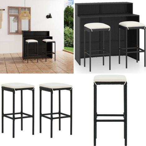 3-tlg. Gartenbar-Set mit Kissen Schwarz - Gartenmöbel - Barhocker (1/5)