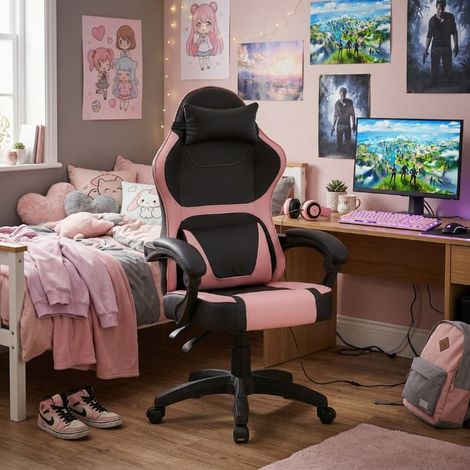 Sedia da gaming rosa ergonomica e reclinabile (1/4)