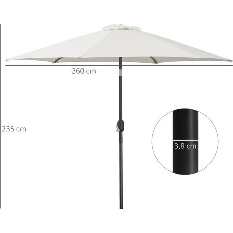 Outsunny Parasol droit crème Ø2,6m, inclinable manivelle aluminium 180g/m² (1/5)