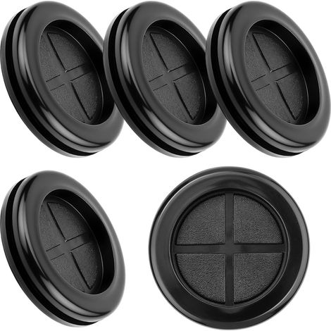 Lot de 5 bouchons de carrosserie en caoutchouc noir de 45 mm - Passe-câbles étanches - Ronds - Douilles double face pour protection des câbles - Connecteurs - Trous de câble (1/5)