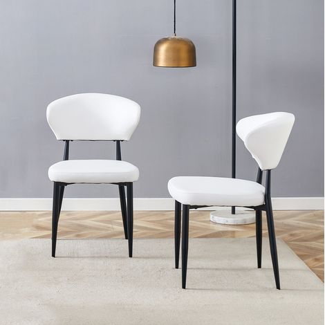 Sillas comedor ergonómicas PU blanco y metal 2 uds OKMYHOME (1/5)