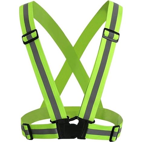 Harnais de Sécurité Réfléchissant Haute Visibilité Réglable - Gilet Vert Fluorescent Unisexe (1/5)