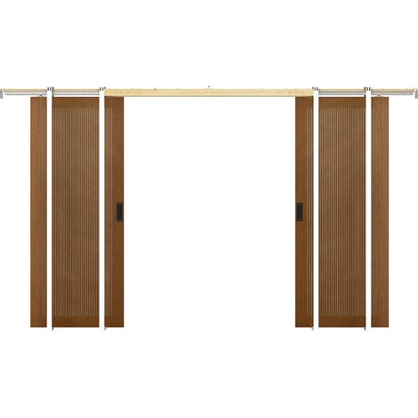 Porte coulissante double avec système à galandage en MDF et bois - naturel foncé - 2 x H205 x L63 cm - SANDORA (1/3)