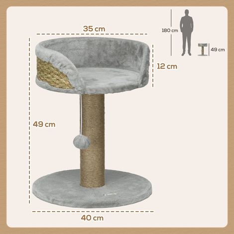 Arbre à chat gris 49 cm avec griffoir en jute, plateforme de repos et boule suspendue, idéal pour chat jusqu'à 4 kg (1/4)