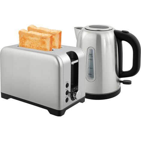 HOMCOM 1.7L 3000W Rapid Boil Jug Kettle and 2-Slice Toaster Set, Silver Tone (1/5)
