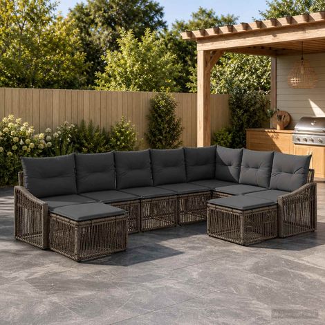 Set Divano da Giardino 9 pcs Grigio polyrattan vidaXL (1/5)