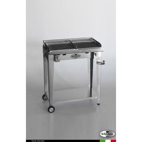 Grill 8.4 Inox  Piastra ondulata - Senza portapiatti - Senza paraschizzi - Con kit mensola e ruote - Satinato - barbecue, griglia, giardino, carne, a gas, acciaio made in Italy