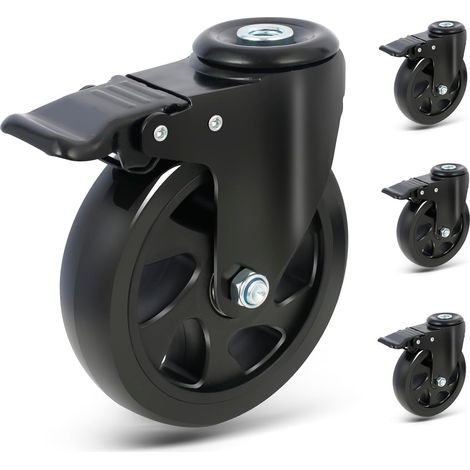 Roulette Pivotante avec Frein, 125mm Roulettes pour Meubles avec Trou de Fixation à Boulon M12, Roulette Charge Lourde Rotation à 360°, Lot de 4 PU Roulettes Jusqu'à 650KG (1/5)