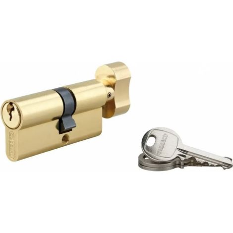 Cylindre de serrure à bouton SA 30Bx40mm – Anti-arrachement avec 5 goupilles – Laiton – 3 clés en acier nickelé (1/3)