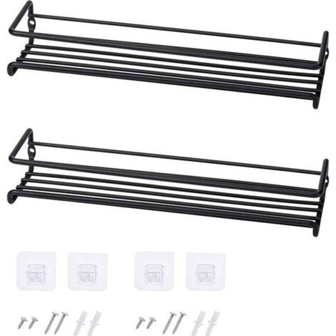 Porte-Epices Mur - Acier Noir - Pour Cuisine Placard Garde-Manger - Fixation Vis ou Adhésif - 2 Pièces (1/5)