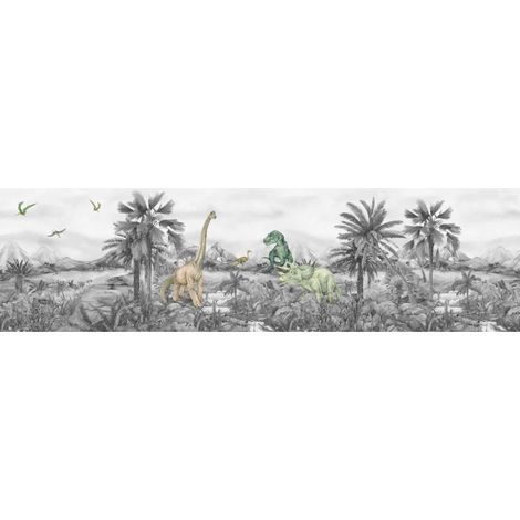 Frise auto-collante dinosaures en noir et blanc - 1 rouleau de 0,97 x 5 m (1/5)