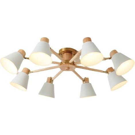 Plafonnier Cuisine 8 LumièRes,Bois Et Fer Luminaires IntéRieur Lampe À Bras LéGer RéGlable (1/5)