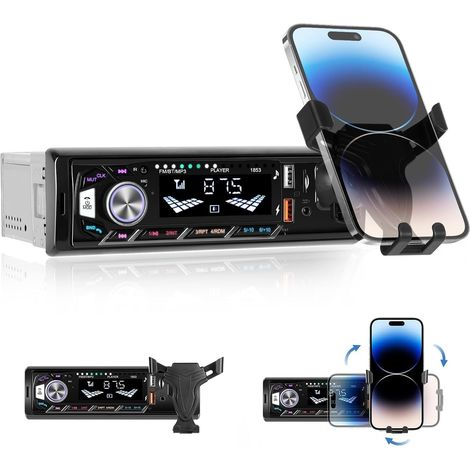 Autoradio Bluetooth 1 Din avec Support pour Téléphone Portable - Autoradio Bluetooth MP3 Player FM Radio/USB/TF/AUX/Bluetooth 5.0/Chargement USB - Support MobPhone (1/5)