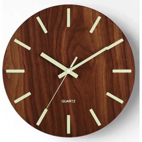 Horloge murale lumineuse silencieuse de 12 pouces, design sans tic-tac, veilleuse en bois, horloge murale ronde pour salon et chambre à coucher, brille dans le noir – Échelle