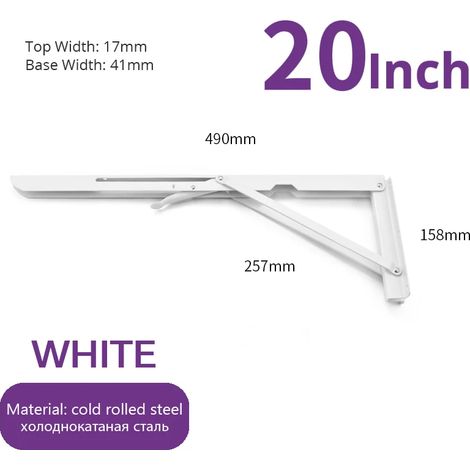 (Blanc 50 cm - Espagne) 2 équerres pliantes en acier inoxydable, blanc et noir, support mural triangulaire en fer pour étagère, banc ou table (1/5)